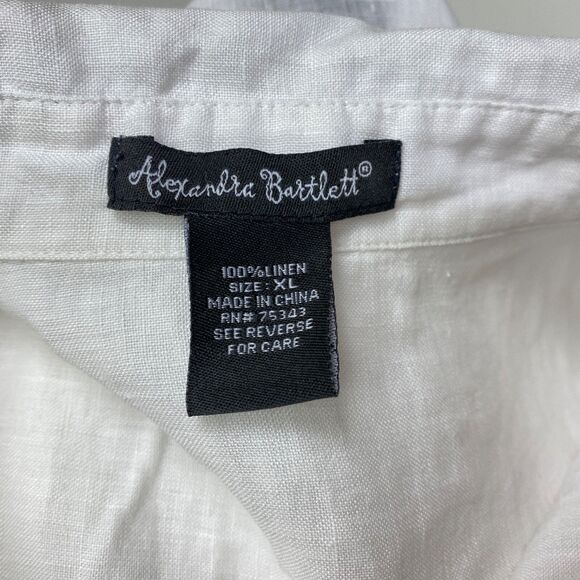 Alexander Bartlett White Linen Blouse XL Short Sleeves Button Front Summer - Picture 10 of 11